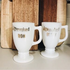 Vintage Disneyland Milk Glass Chalice Style Mugs B1